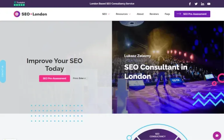 Screenshot of SEO London homepage